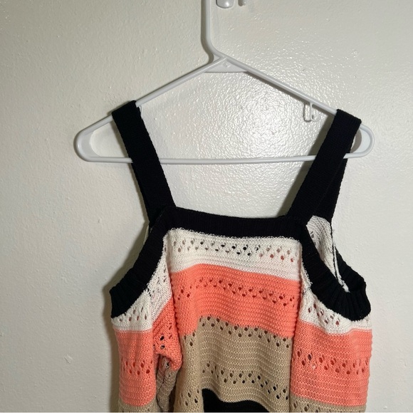 Striped Cold Shoulder Sweater Loose Knit Beige Black Peach S - Picture 8 of 10